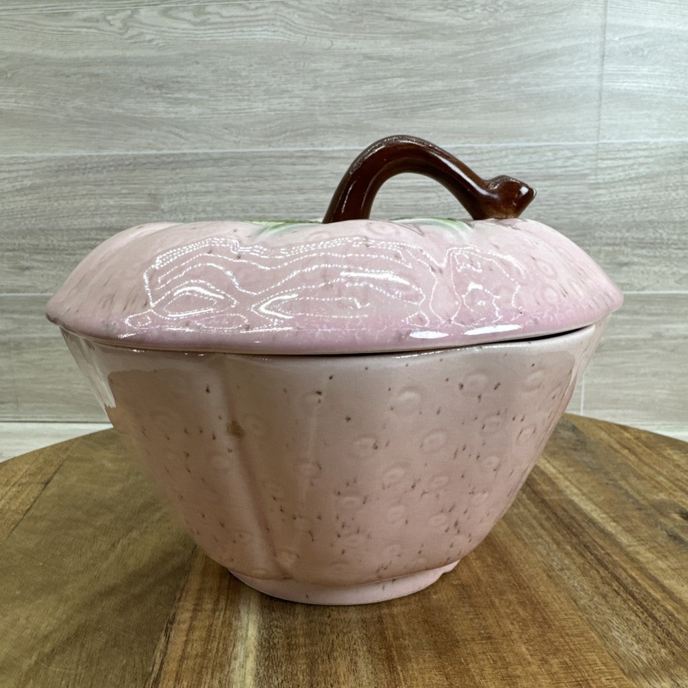 Vintage Belmar California Pottery 310 Pink Strawberry Candy Dish Cookie Jar 1950